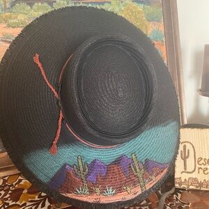 Black and Teal pan painted one of a kind Hat